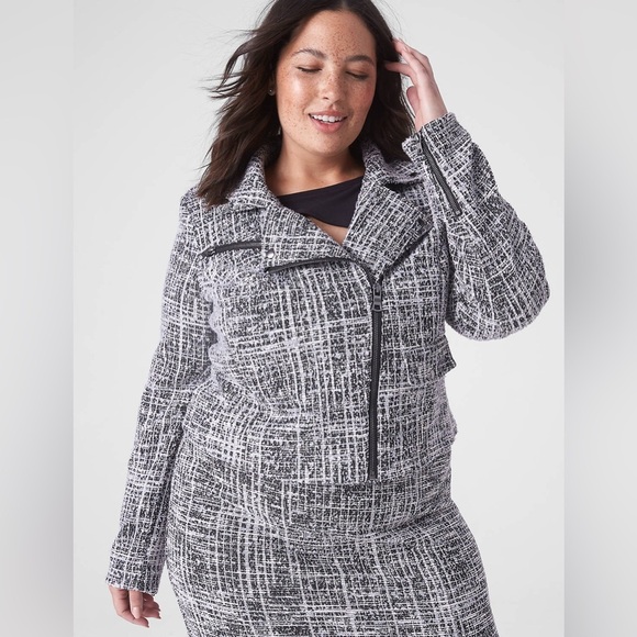 Lane Bryant Knit Tweed Moto Jacket β Black & White β Size 18 - Picture 1 of 16